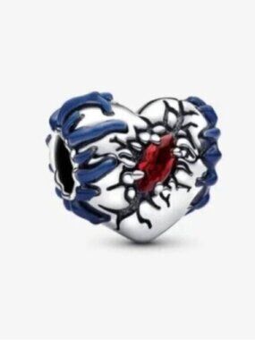 Pandora Silver and Blue Heart Charm with Red Accent